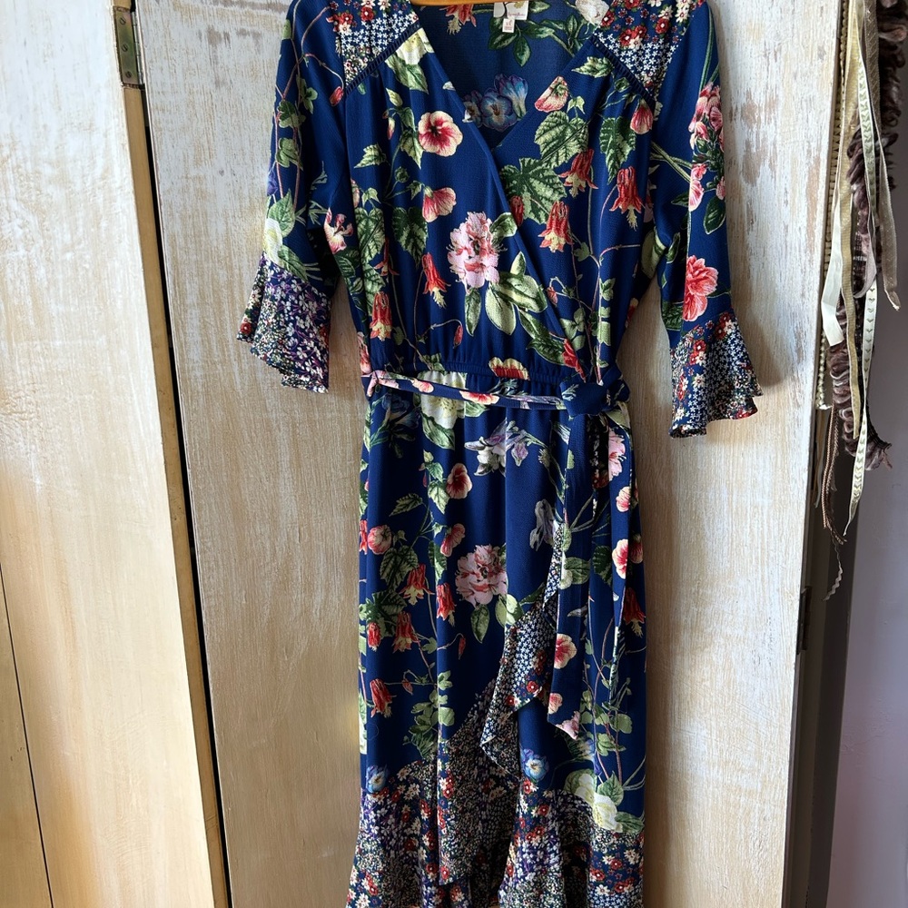 Fig and Flower Floral Wrap Dress in Blue